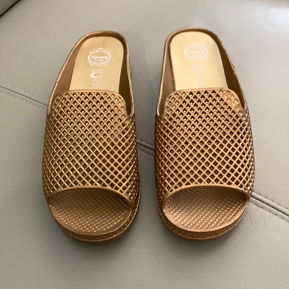 Jeffrey Campbell Havana Last Metallic Gold Slip On Sandals - Size 9